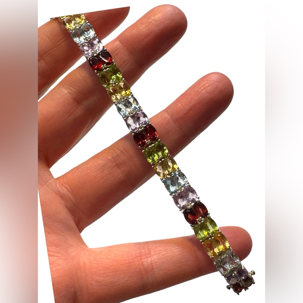 Stunning sterling silver 925 multi gemstone tennis bracelet